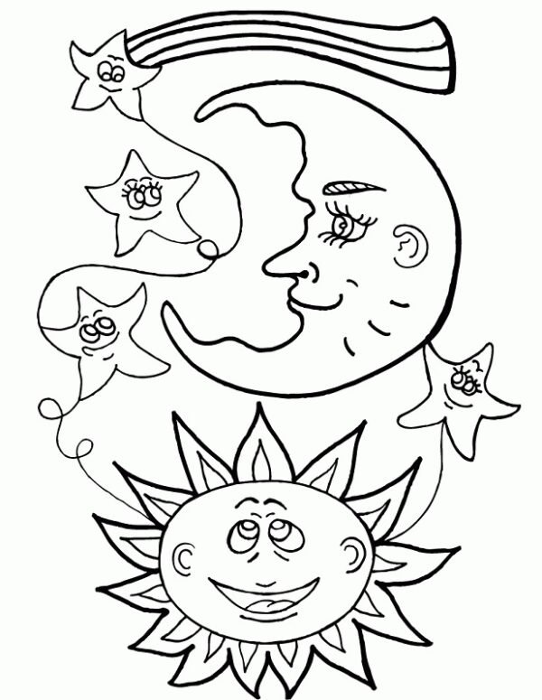 sun and moon colouring pages